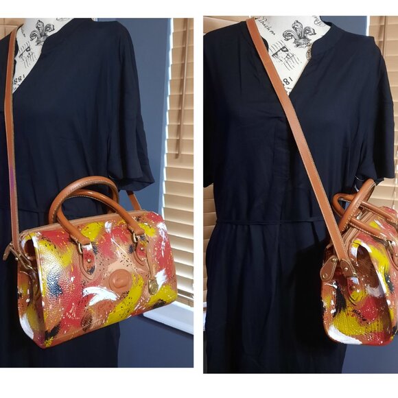 Vintage Dooney & Bourke Dipinta Inspired Hand Painted Satchel Shoulder Bag - Picture 4 of 15